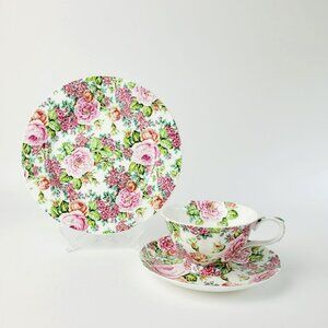 Shabby Chic Rose Chintz Teacup, Saucer & Plate The Fairmont Empress Rose Garden